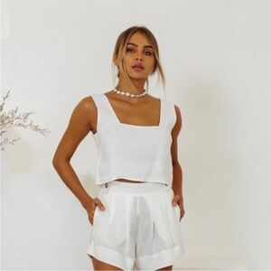 Free The Label White Roma Sleeveless Crop Tank Top 100% Linen Size S